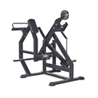 Black glute kickback machine with a seat and footrest, designed for leg workouts in a gym setting.