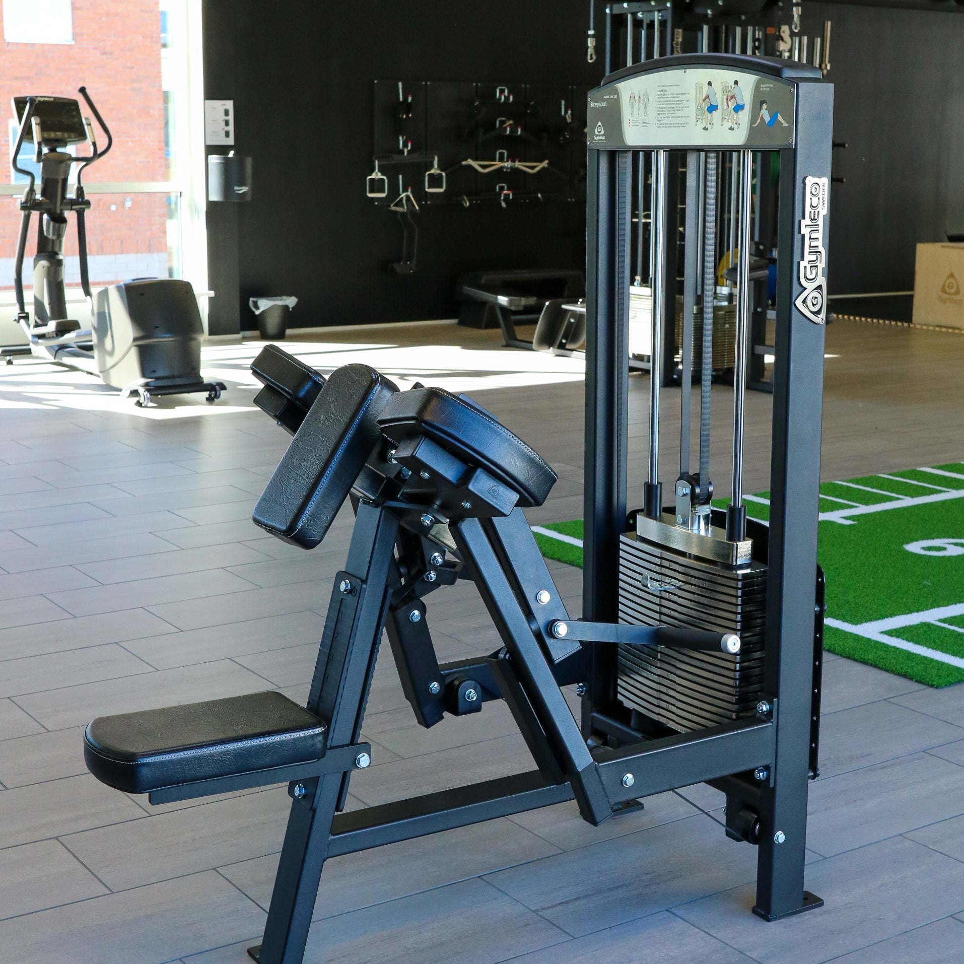 350 biceps curl machine at gym