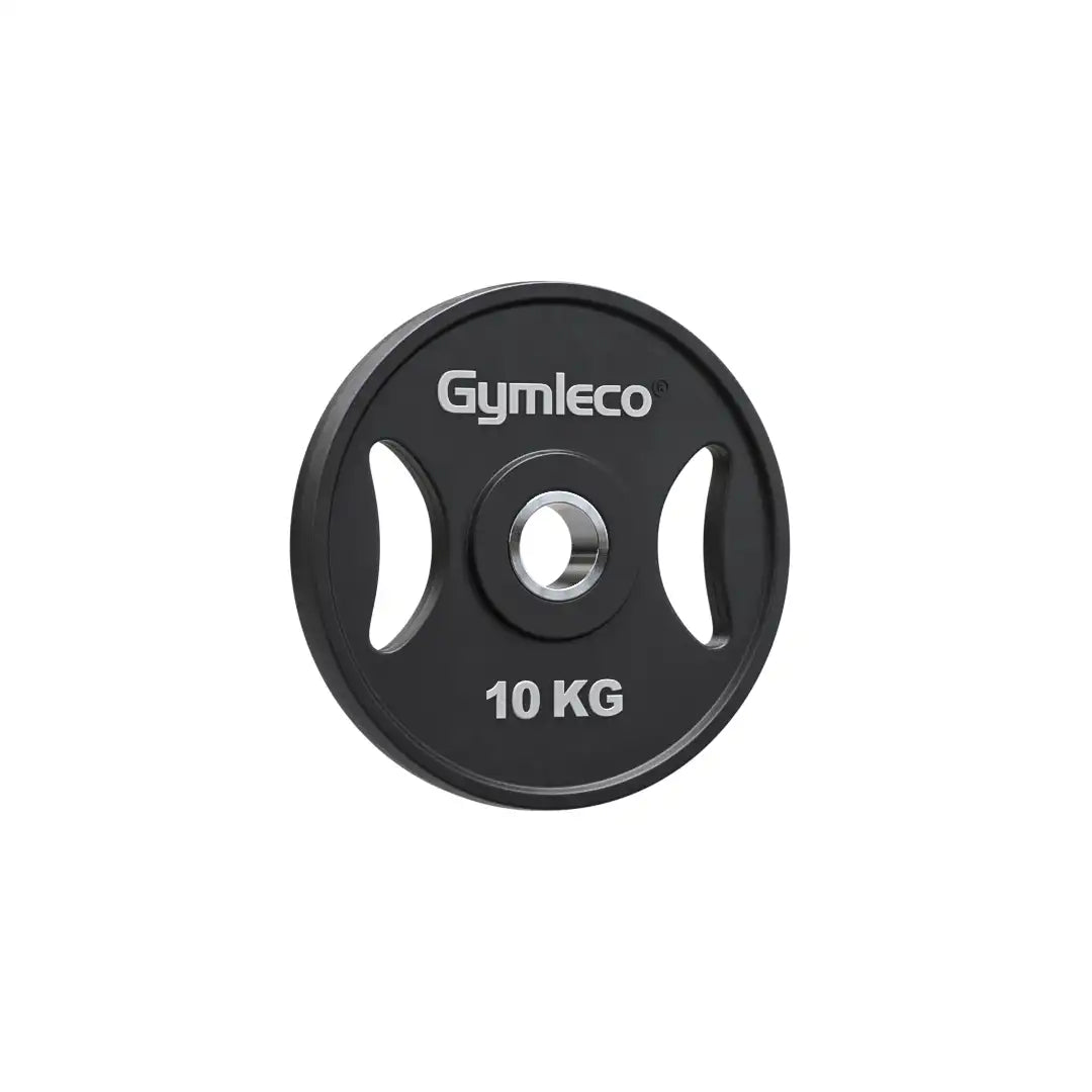 Black weight plates in polyurethane with handles - Svarta viktskivor i polyuretan med handtag 10kg