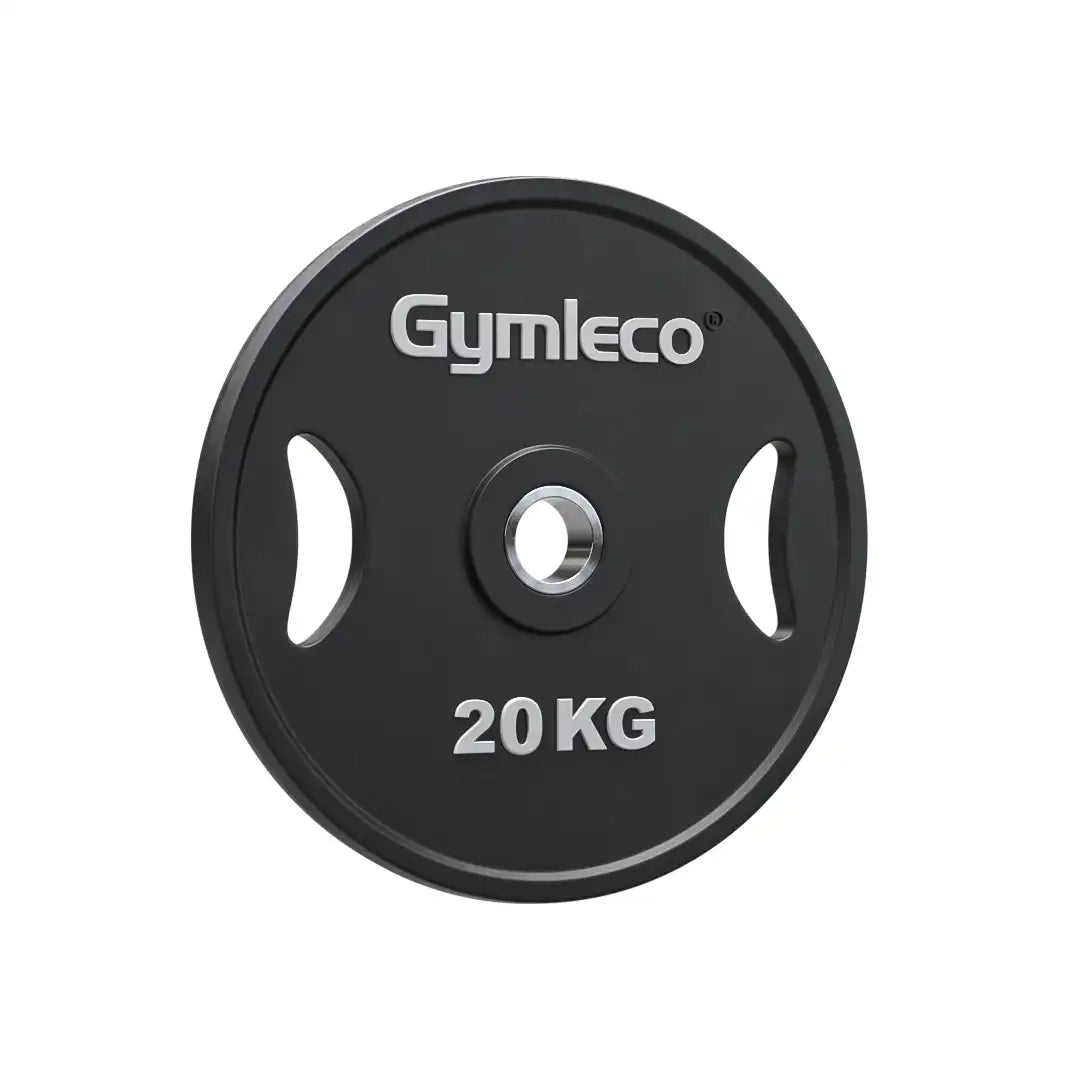 Black weight plates in polyurethane with handles - Svarta viktskivor i polyuretan med handtag 20kg