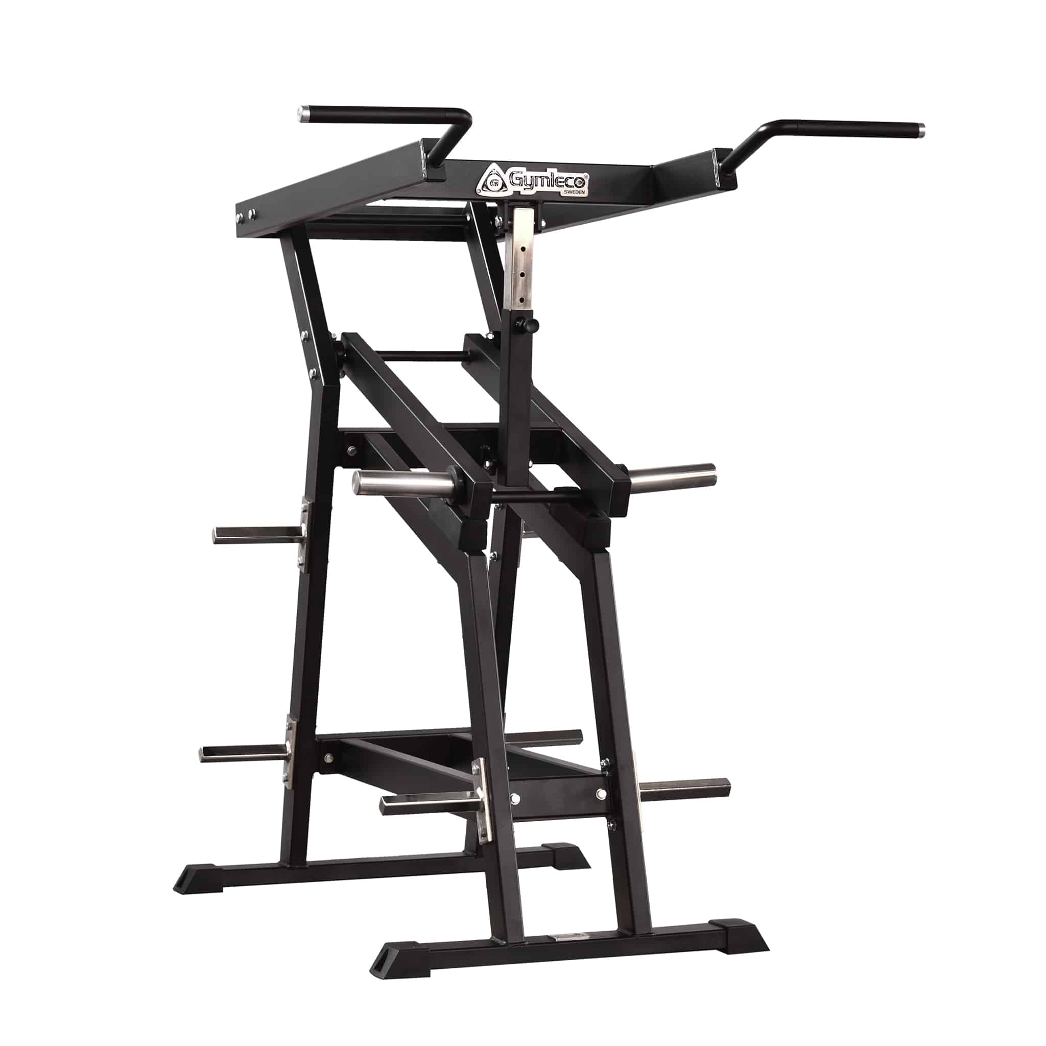 A black Viking Press gym machine with a high bar and adjustable seat, designed for overhead pressing strength exercises.