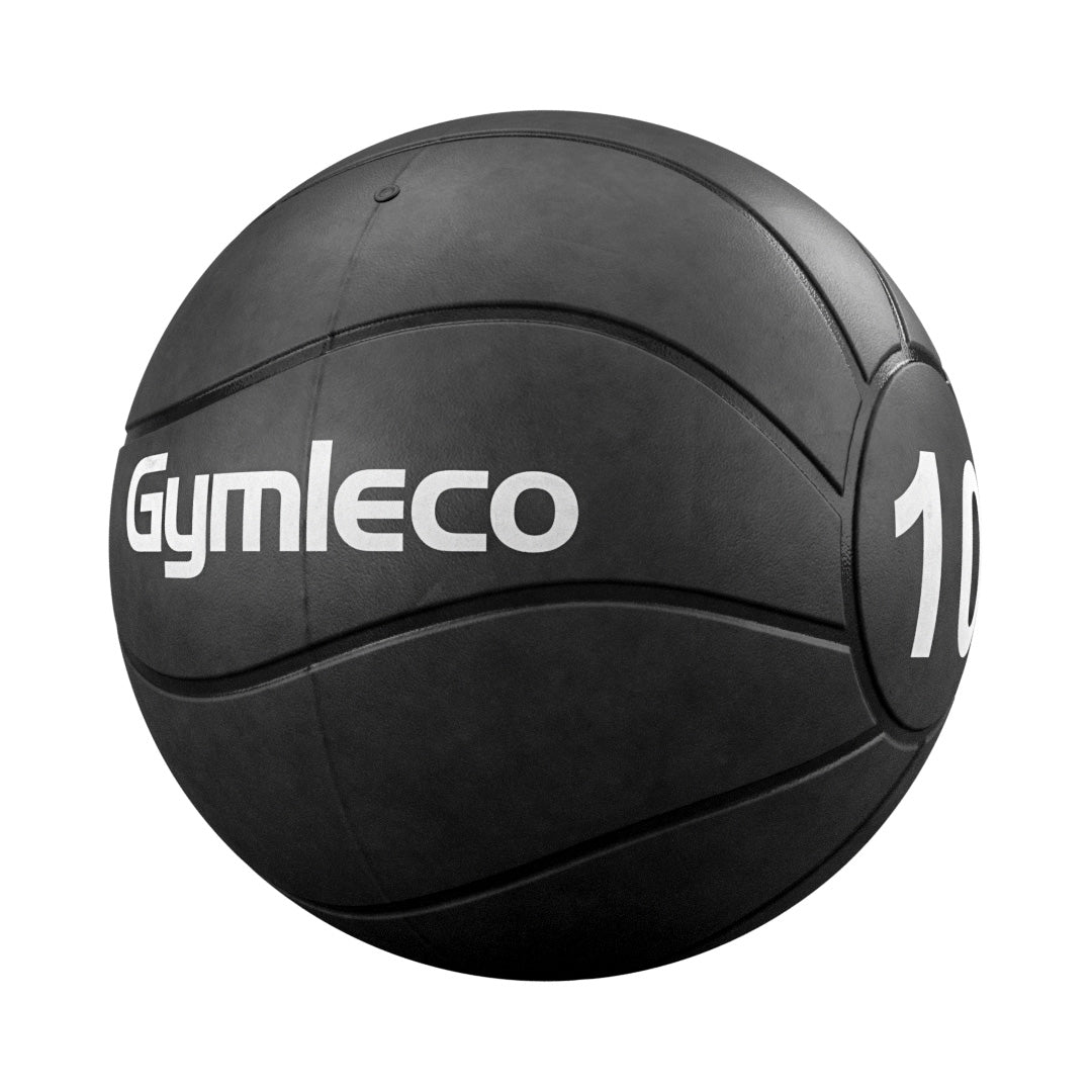 Black medicine ball with 'Gymleco' branding and number '10' on a white background