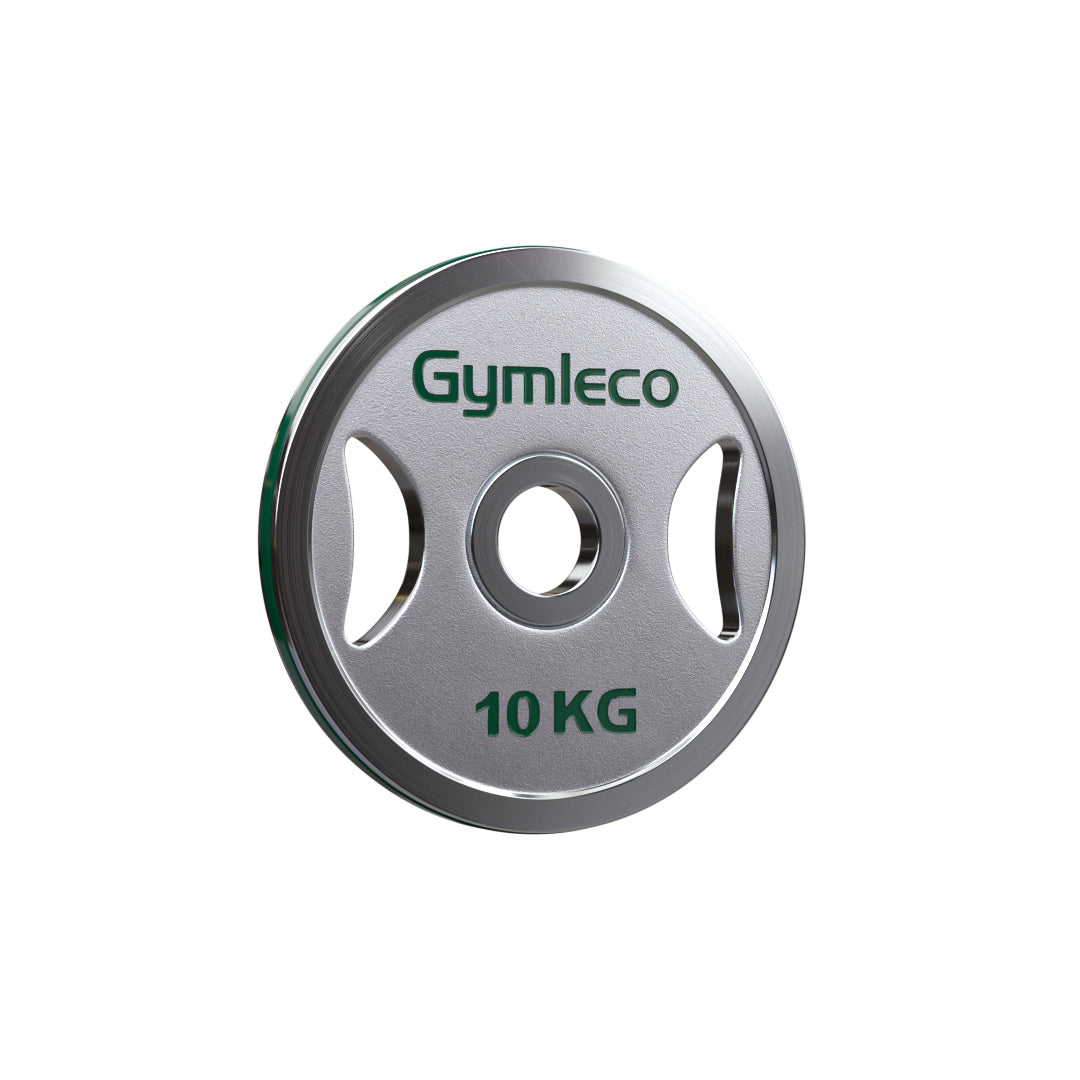10KG weight plate with Gymleco branding on a white background