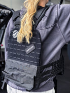 Weight vest with patches on,  back.