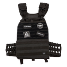 A weight vest with patches on.