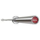 A silver Gymleco competition weightlifting bar for women with a visible logo and branding.