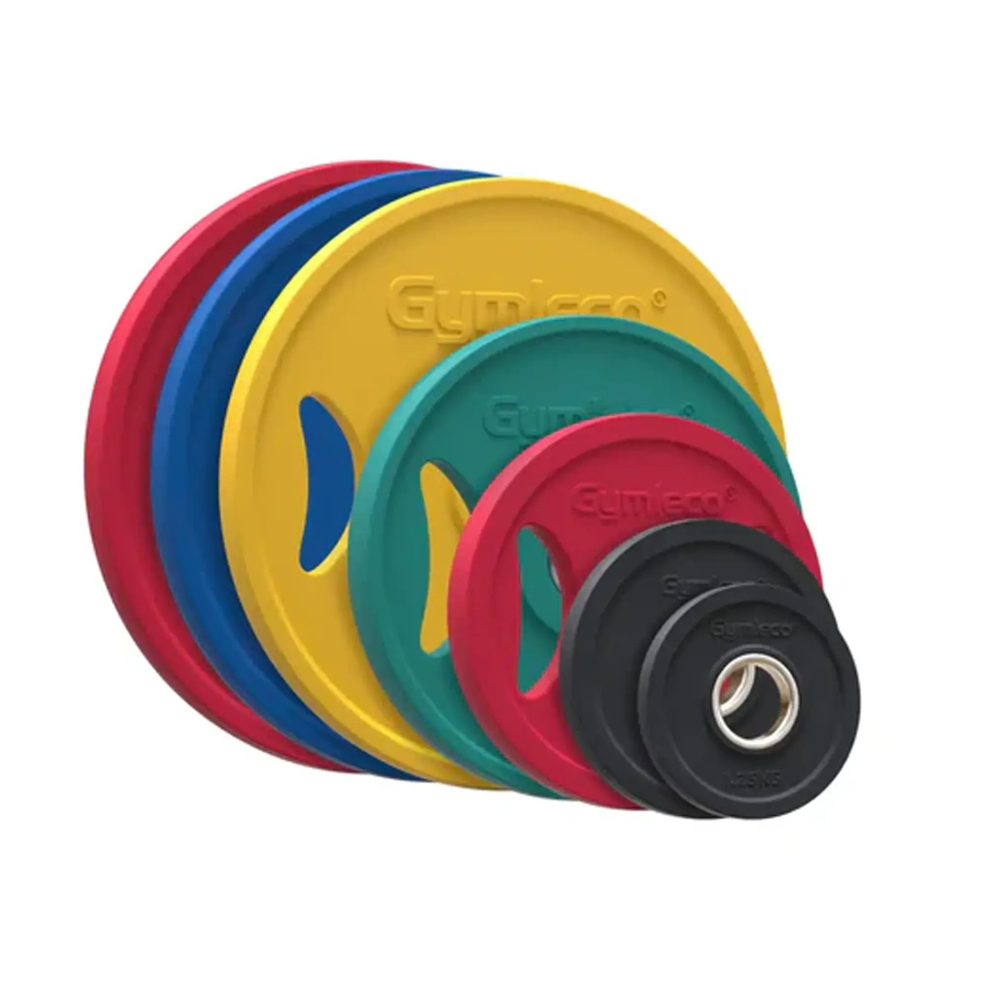 coloured weight plates in rubber with handles - färgade viktskivor i gummi med handtag