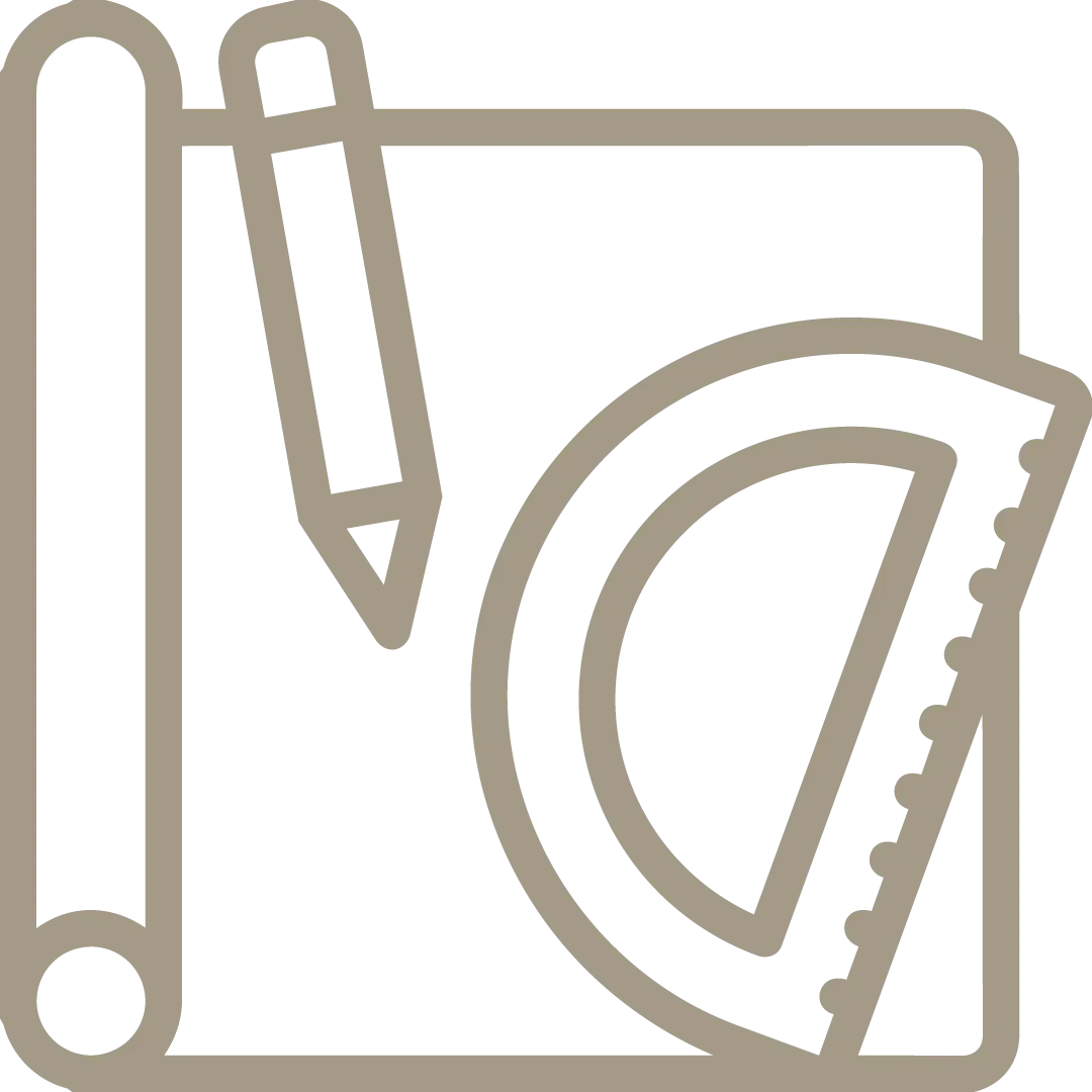 Outline of a ruler and a piece of paper and a pen, transparent background.