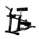 A black and silver hip and beg extension exercise machine from Gymleco, with a foot platform, adjustable backrest, and padded handles, shown on a plain white background.