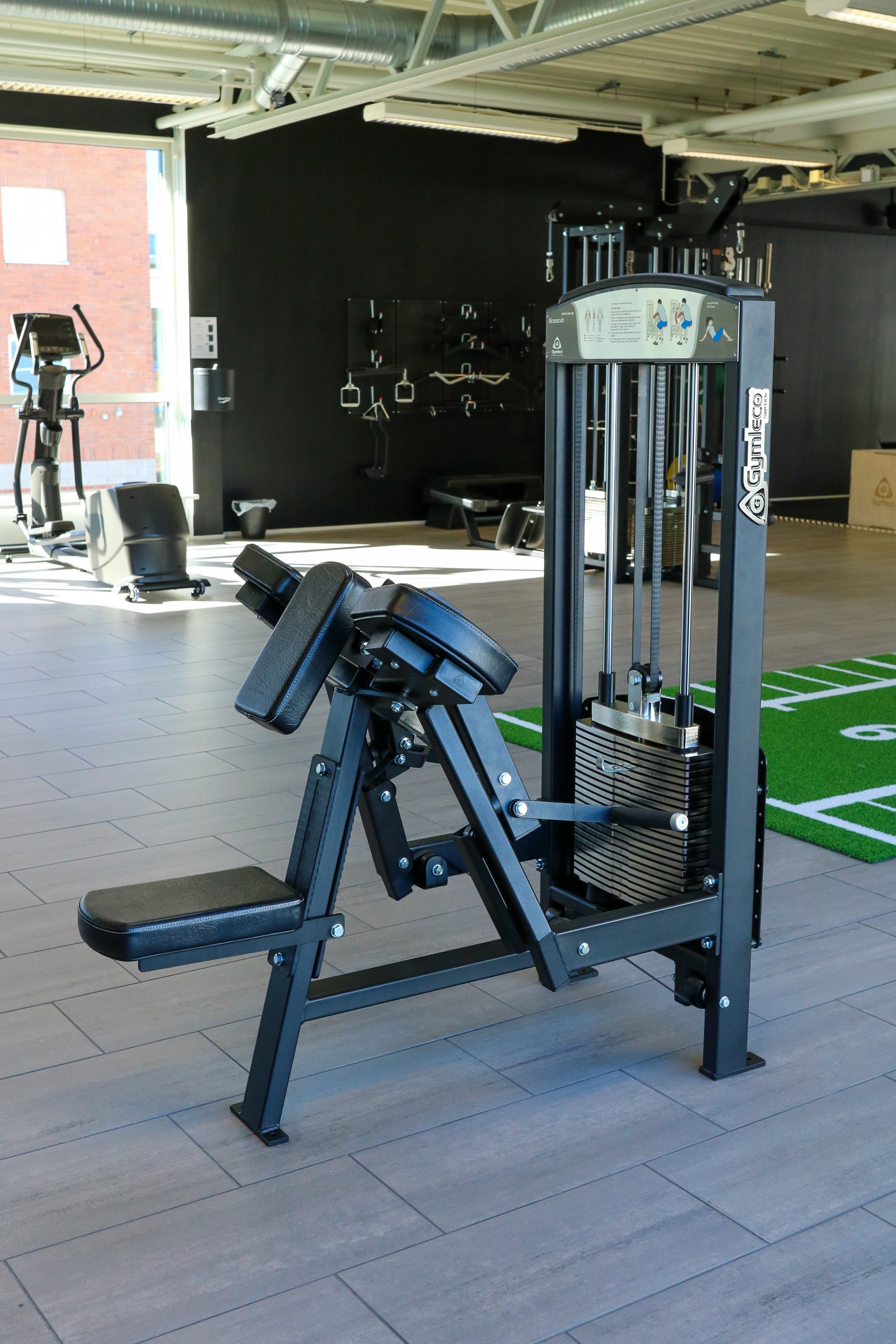 350 biceps curl machine at gym