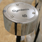 Metallic barbell with 'Gymleco' branding and number '40' on a blurred background