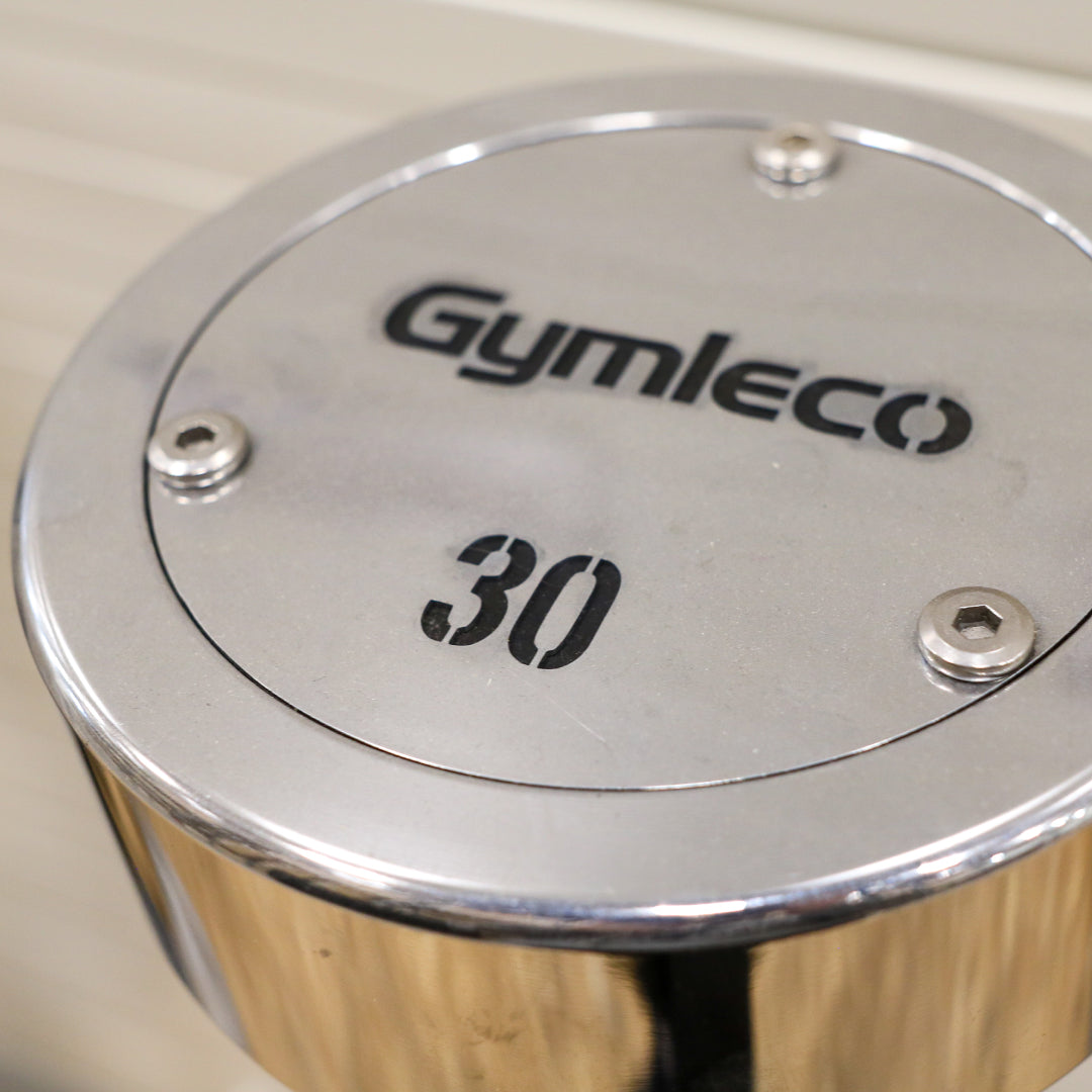 Metallic barbell with 'Gymleco' branding and number '30'