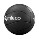 Black medicine ball with 'Gymleco' branding on a white background