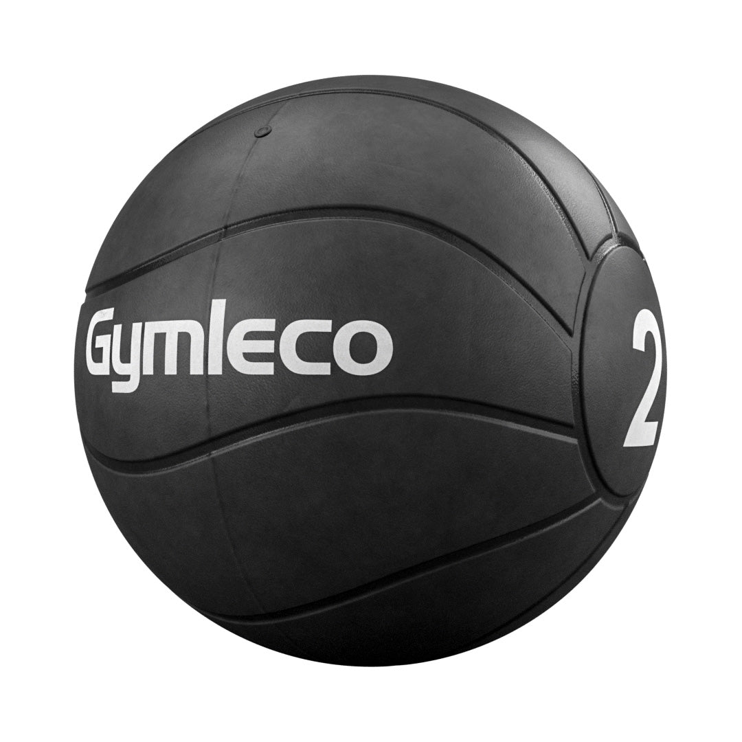 Black medicine ball with 'Gymleco' branding and number '2' on a white background