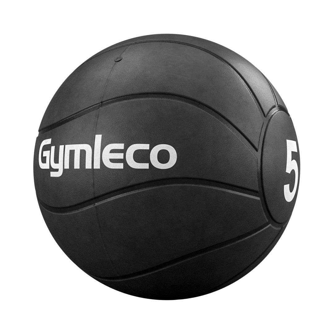 Black medicine ball with 'Gymleco' branding and number '5' on a white background
