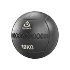 Black medicine ball with 'Gymleco' branding and '10KG' marking on a white background