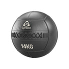Black medicine ball with 'Gymleco' branding and '14KG' marking on a white background