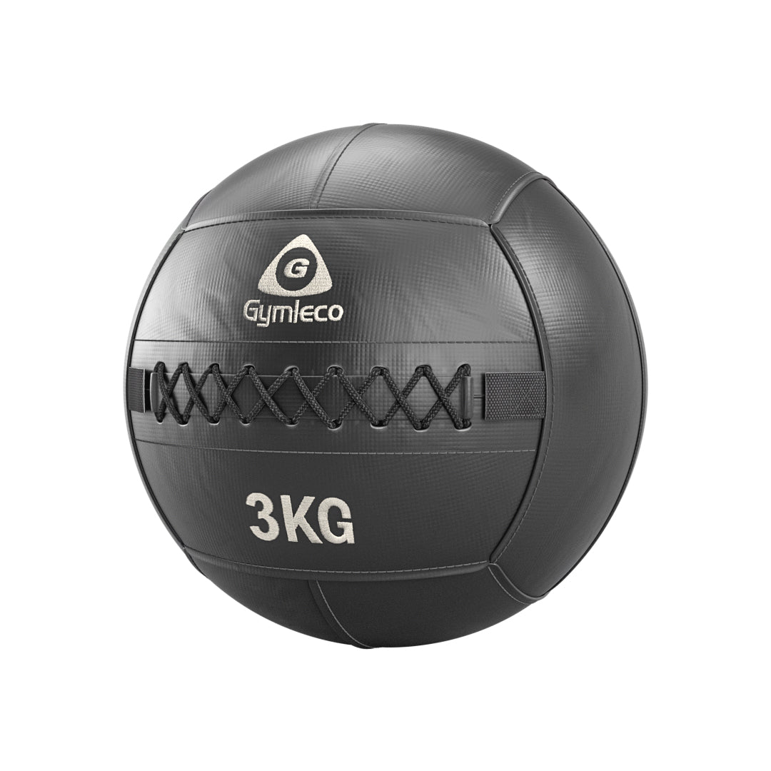 Black medicine ball with 'Gymleco' branding and '3KG' marking on a white background