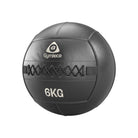 Black medicine ball with 'Gymleco' branding and '6KG' marking on a white background