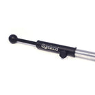 A close-up of a black Gymleco adjustable dumbbell pull-up bar with a silver metal rod extending to the right, set against a plain white background.