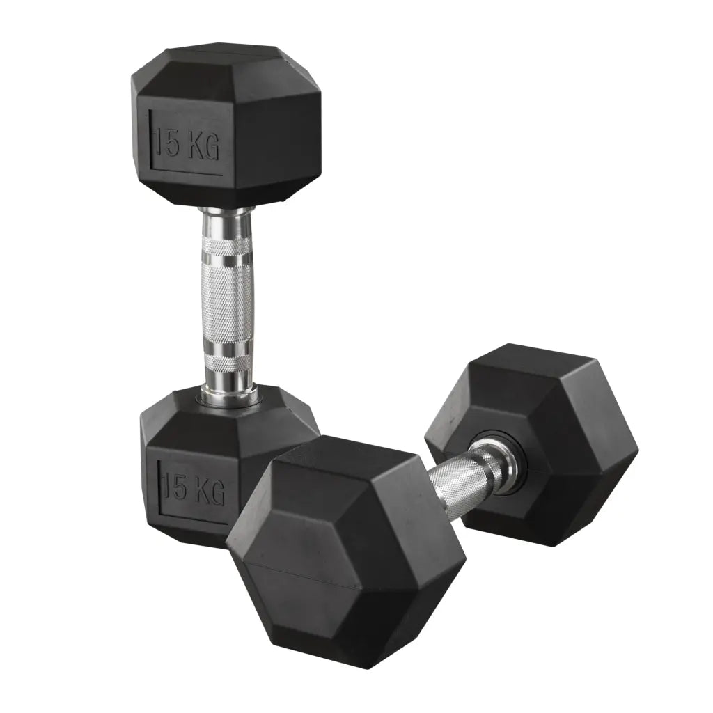 a pair of hex dumbbells